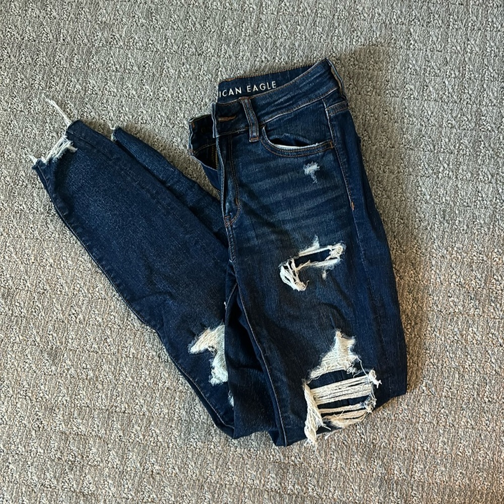 American Eagle stretch ripped skinny jeans in dark blue
